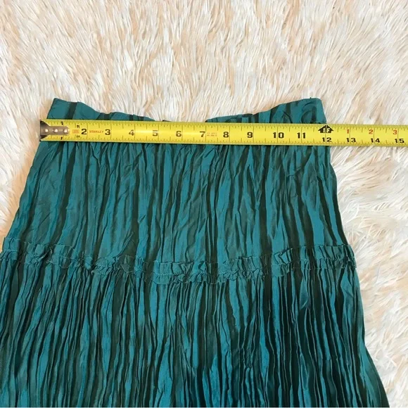 Anthropologie Snak 100% Silk Crinkle Skirt Teal Size 4 - Picture 8 of 9